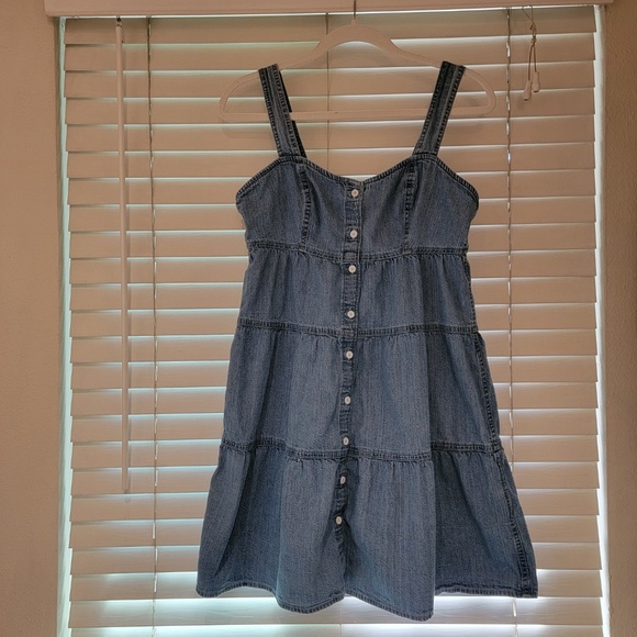 Levis Joni Denim Jean Dress Women’s Small Blue Sleeveless Tiered Button Front - Picture 2 of 8